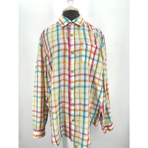 Tommy Bahama Men's Relax 100% linen button up colorful plaid shirt size M